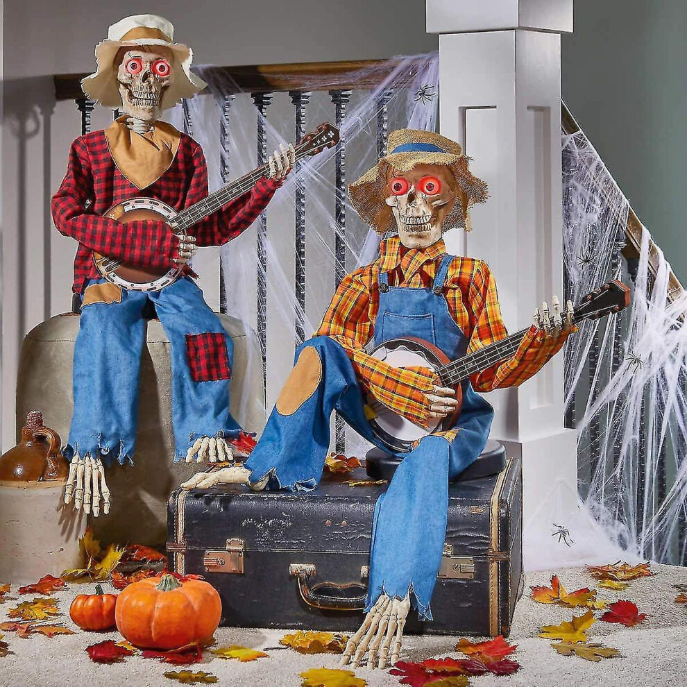 (AB 2 pack) Halloween Animated Banjo Skeletons,halloween Decoration Skeleton Playing Banjo,funny Animated Dueling Banjo Skeletons,funny Animated Banjo
