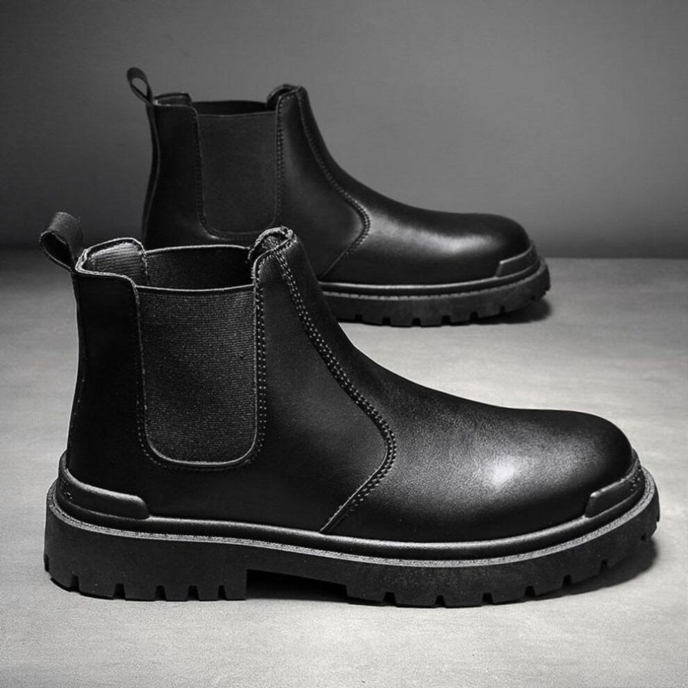 (black, 39) Fashion Mens Chelsea Boots Autumn Spring High-top Platform Retro Work Boots Students Walking Black Boots Casual Shoes