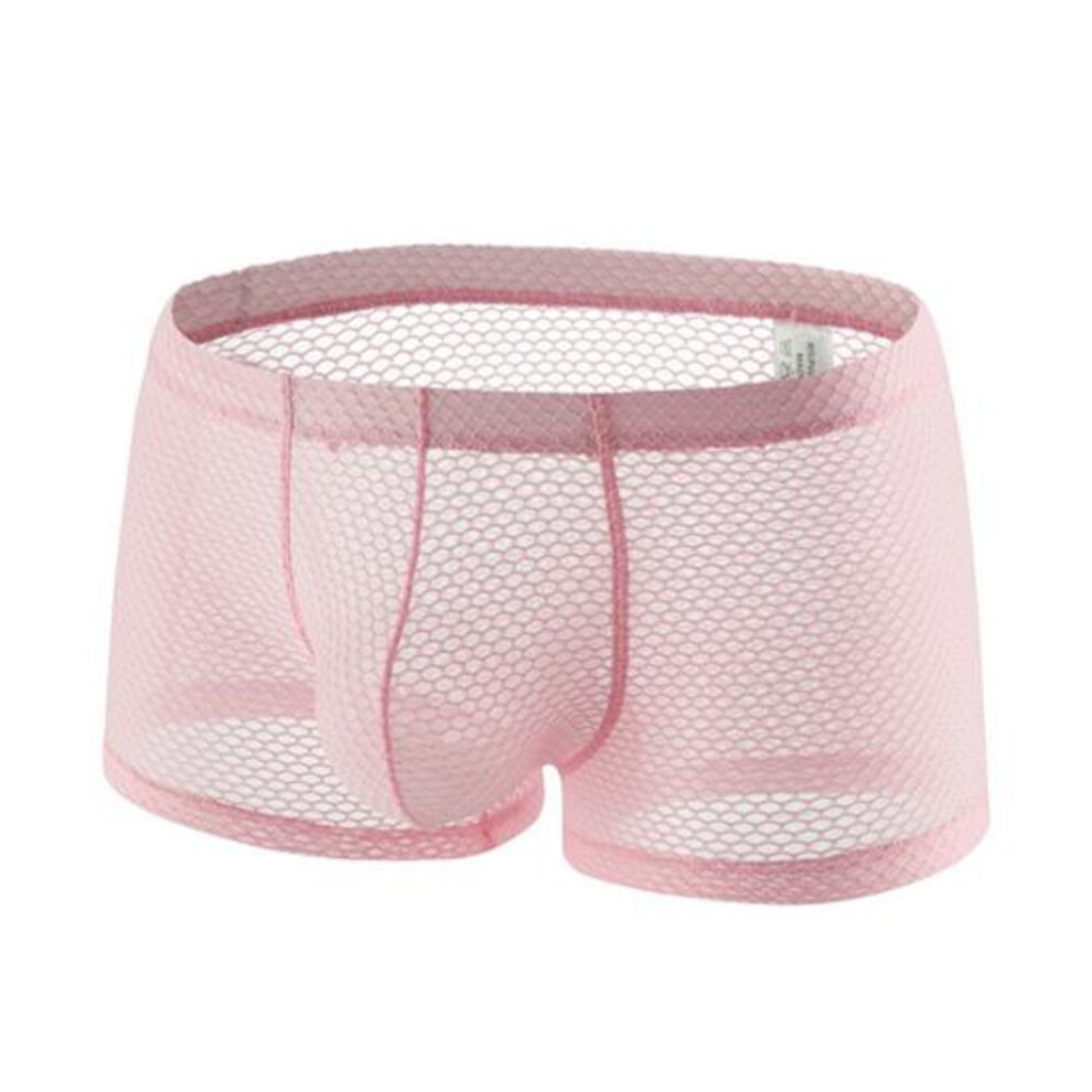 (pink, M) Men Slim Fit Shorts Briefs Summer Thin Low-rise Solid Color Underwear Breathable Mesh Elastic Waistband Panties Underwear