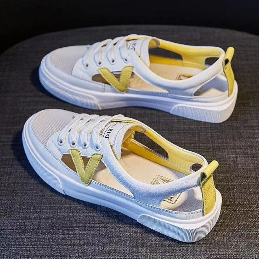 (yellow, 36) Women&apos; Sandals Korean Fish-mouth Sandals Metal Decorative Transparent Women&apos;s Shoes