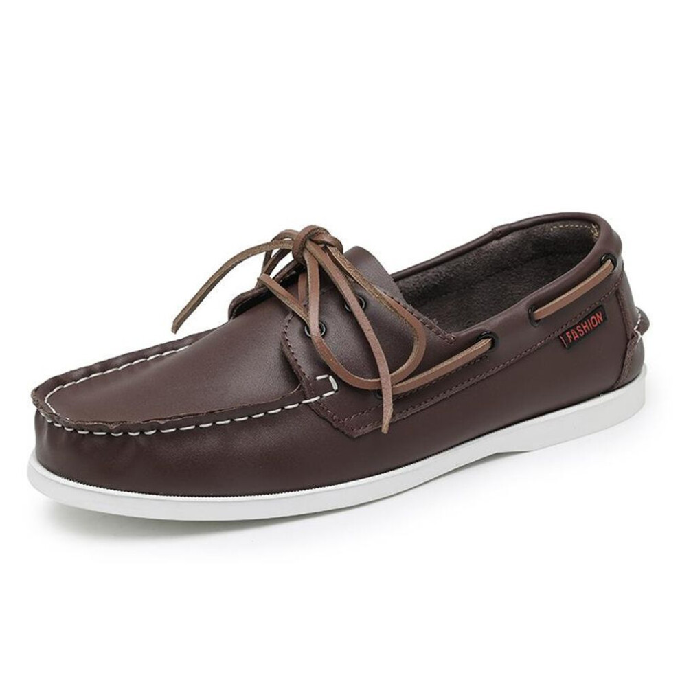 (brown,white, 39) Men&apos;s 2-Eye Boat Shoe Penny Loafers Casual Driving Walking Moccasin