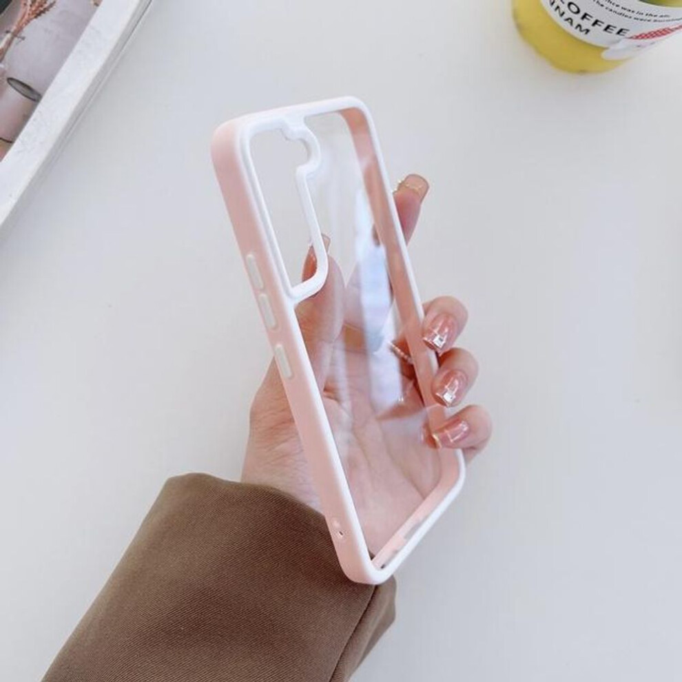 (, For Samsung A33) Solid Silicone Frame +Clear Acrylic Cover Case For Samsung Galaxy S22 Ultra S22 +A13 A53 A73 Shockproof Transparent Coque Pink 6081578885781