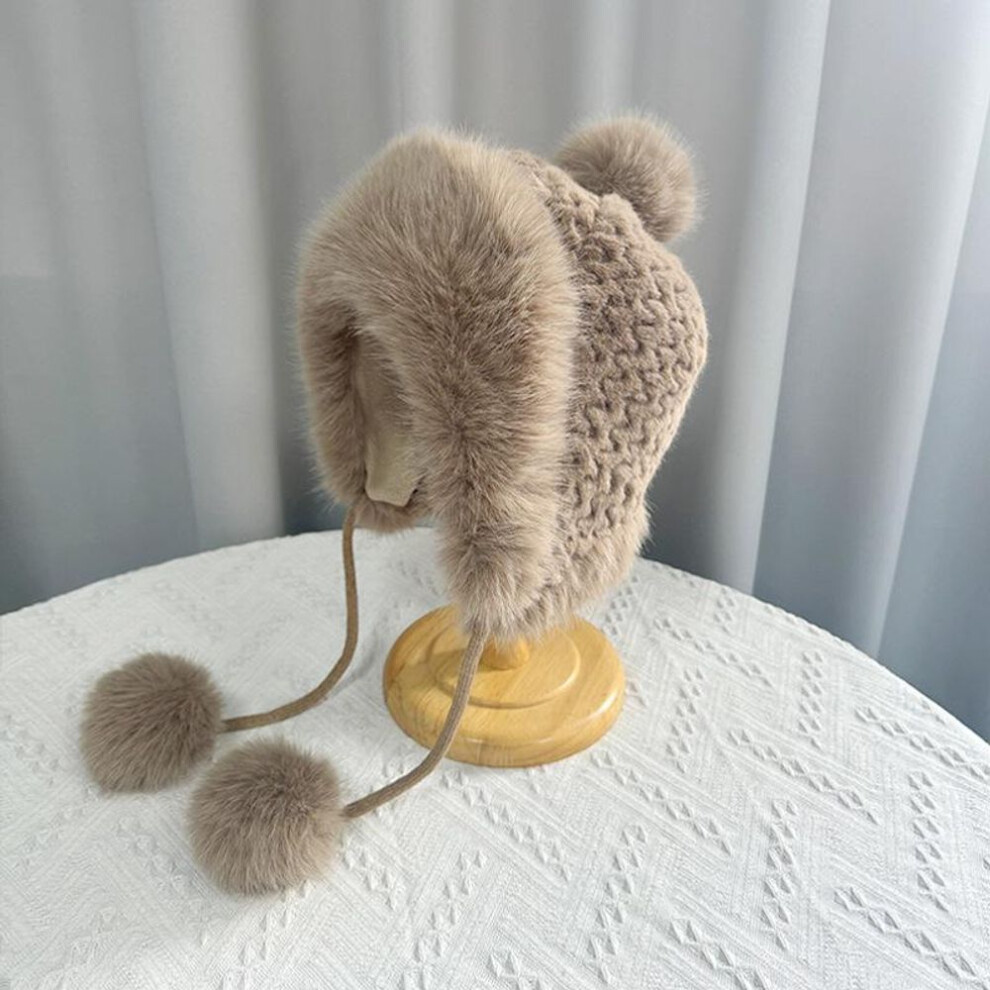 (coffee, One Size) Women Autumn Winter Warm Ear Protector Hat Cold Resistant Imitation Velvet Outdoor Cycling Hair Ball Bomber Hat Sweet Cute Lei Feng Hat