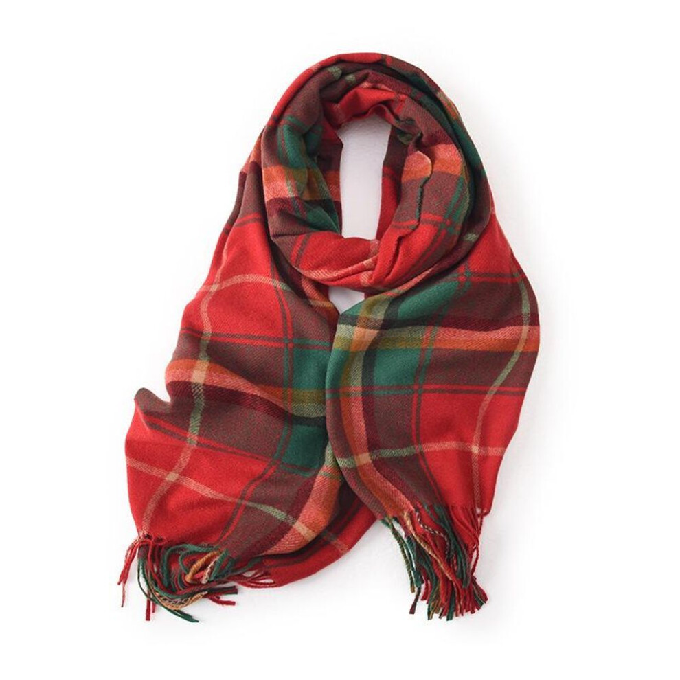 (red, One Size) Knitted  Rainbow Print Thick  Scarf  Women Plaid Design Pashmina Shawls Cashmere Shawl Lady Warm Winter Wrap Tassel Scarves