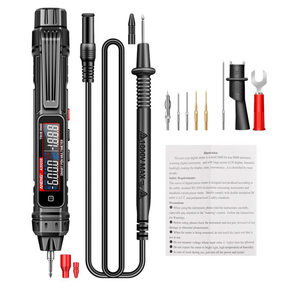 (black) Aneng A3005ab Digital Intelligent Professional Multimeter Sensor Pen Phase Sequence Tester Ac