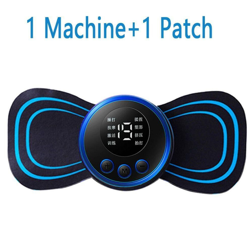 (1 Machine+1 Patch) Ems Neck Massager Rechargeable Cervical Massage Sticker Patch 8 Mode 19 Gears Pulsed Therapy Instrument Tens Muscle Stimulator Pain Relief