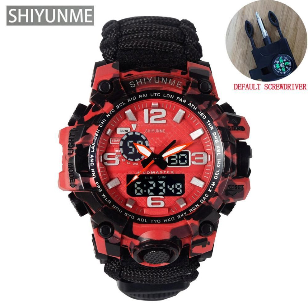 (red) SHIYUNME Men Camouflage Military Sports Digital Watches Outdoor Multi-function Compass Waterproof Men&apos;s Watch Relogio Masculino