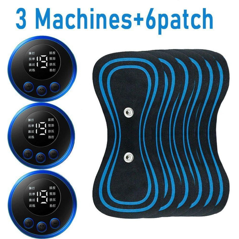 (3 Machine+6 Patch) Ems Neck Massager Rechargeable Cervical Massage Sticker Patch 8 Mode 19 Gears Pulsed Therapy Instrument Tens Muscle Stimulator Pain Relief