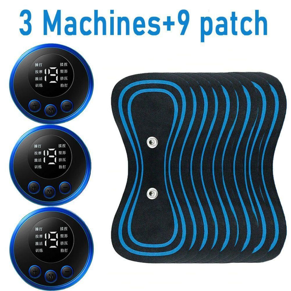(3 Machine+9 Patch) Ems Neck Massager Rechargeable Cervical Massage Sticker Patch 8 Mode 19 Gears Pulsed Therapy Instrument Tens Muscle Stimulator Pain Relief