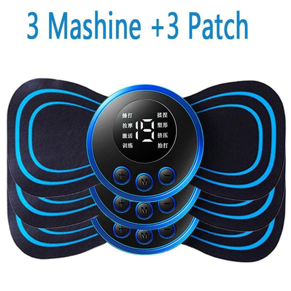 (3 Machine+3 Patch) Ems Neck Massager Rechargeable Cervical Massage Sticker Patch 8 Mode 19 Gears Pulsed Therapy Instrument Tens Muscle Stimulator Pain Relief