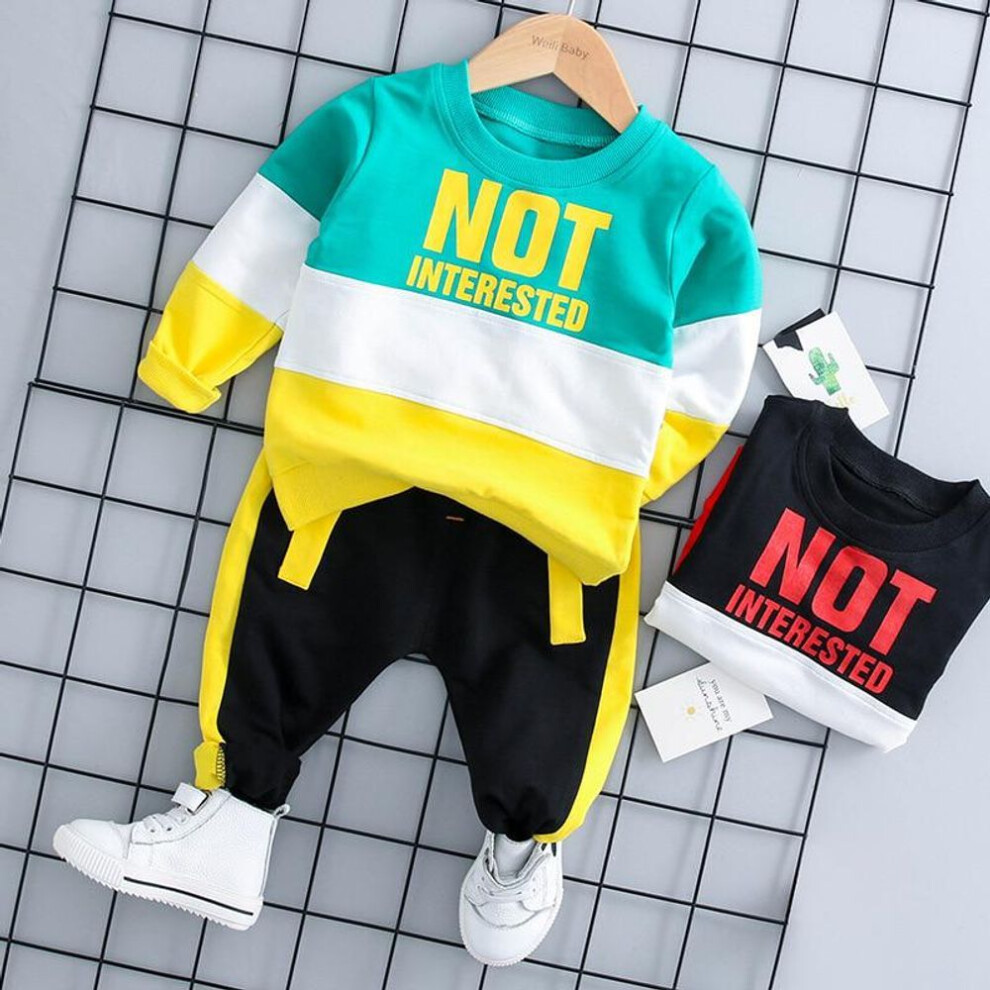 (green, 70cm) Baby Clothes Toddler Boy Girl Casual Clothes Set  Chit Letter Long Sleeve T-shirt+pants Outfit