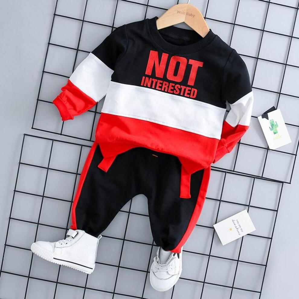 (black, 70cm) Baby Clothes Toddler Boy Girl Casual Clothes Set  Chit Letter Long Sleeve T-shirt+pants Outfit