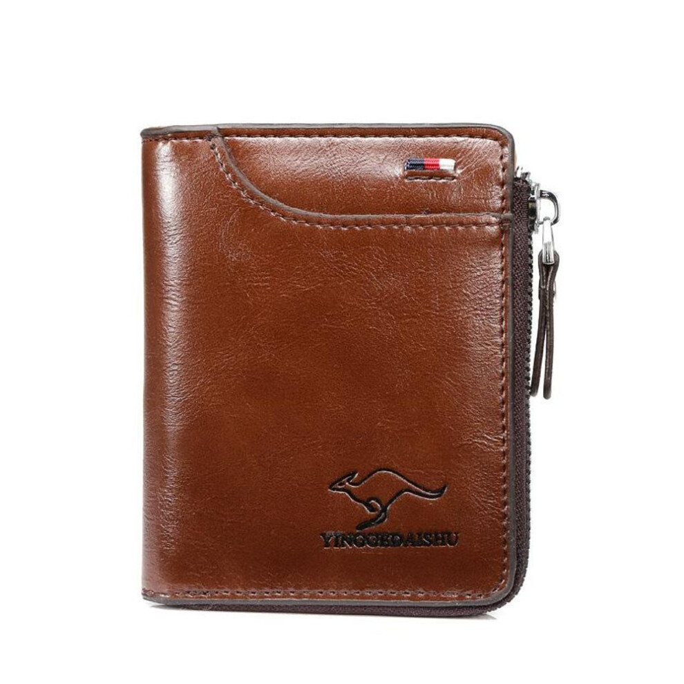 (brown, 1PCS) New Men&apos;s Wallet Men&apos;s Wallet Short Retro Wallet Zipper Coin Purse Fashion Card Holder Document Set Money Card Clutch