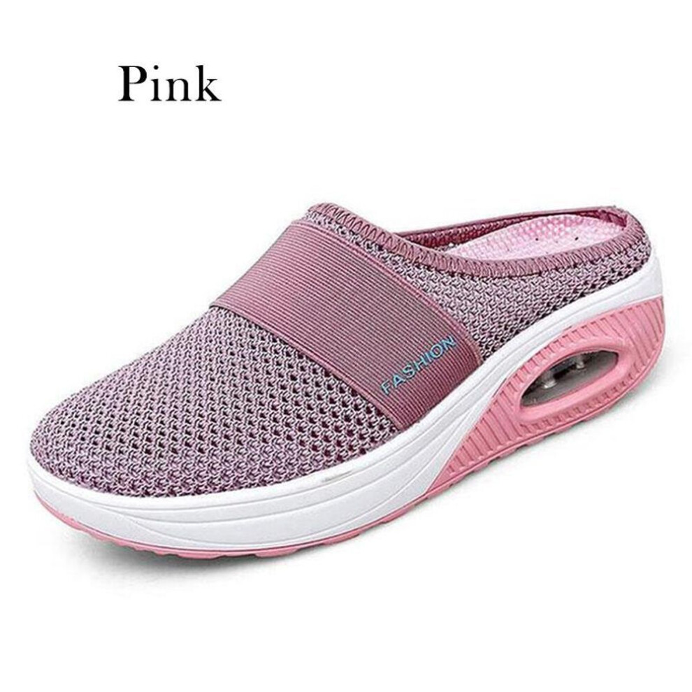 (pink, 40) Summer Fashion Women Slip On Shoes Lightweight Comfortable Breathable Half Slippers Hollow-out Air Soft Cushion Wedge Platform Shoes