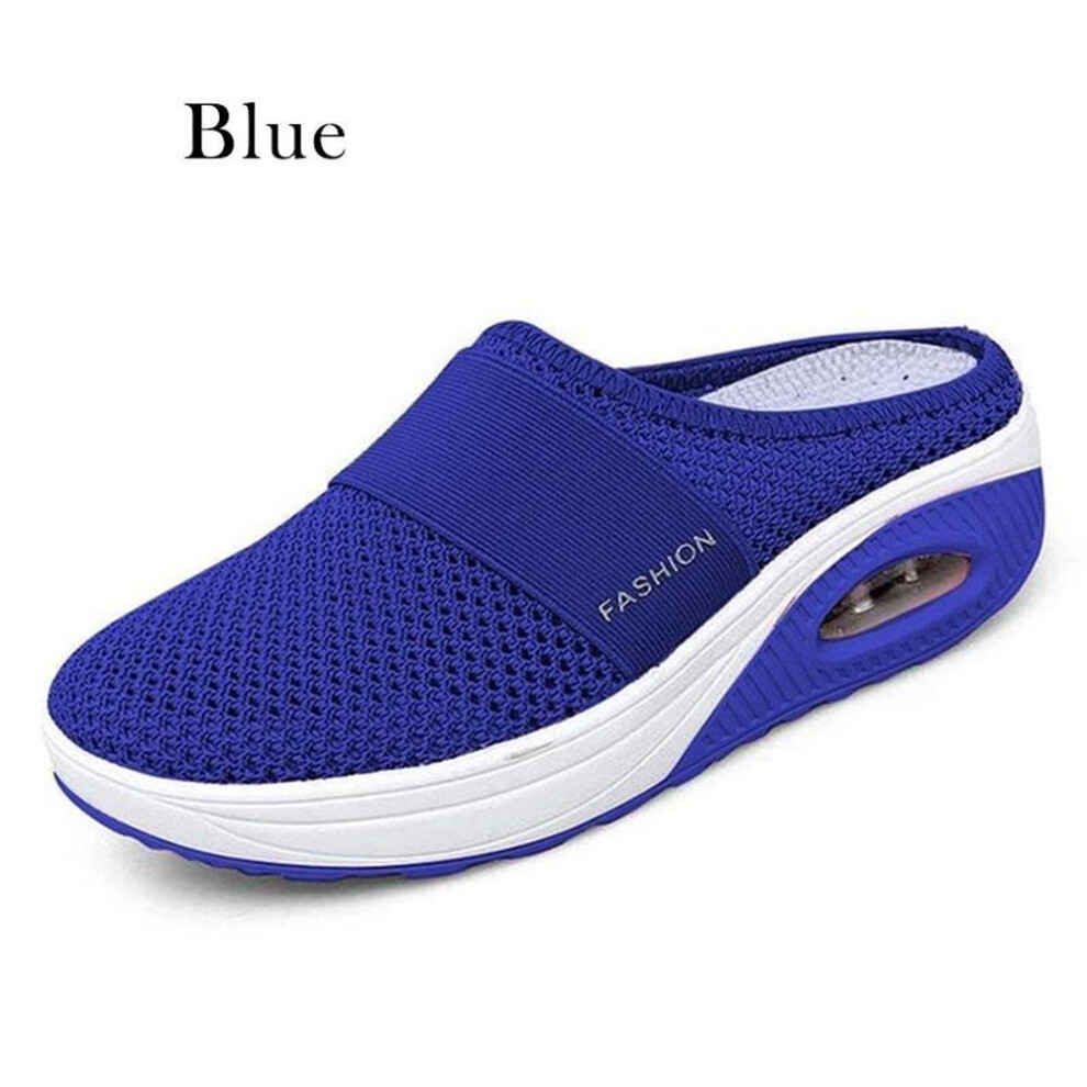 (blue, 40) Summer Fashion Women Slip On Shoes Lightweight Comfortable Breathable Half Slippers Hollow-out Air Soft Cushion Wedge Platform Shoes