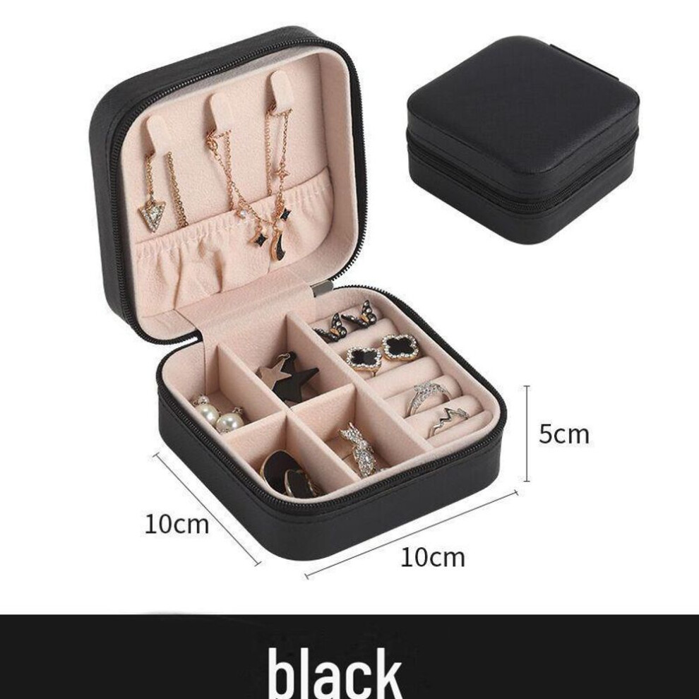 (black, 10*10*5cm) Travel Jewelry Storage Box - Portable Necklace Earrings Ring Organizer Bag With Zipper