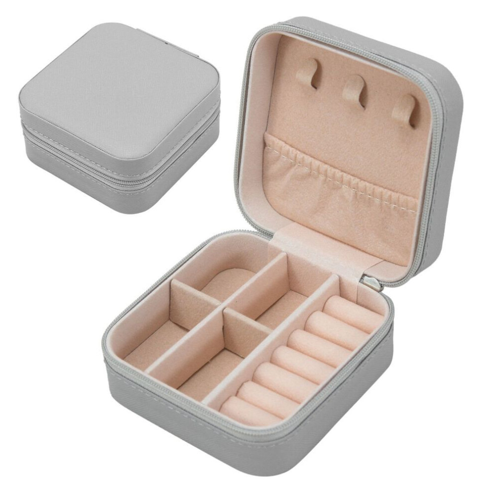 (gray, 10*10*5cm) Travel Jewelry Storage Box - Portable Necklace Earrings Ring Organizer Bag with Zipper