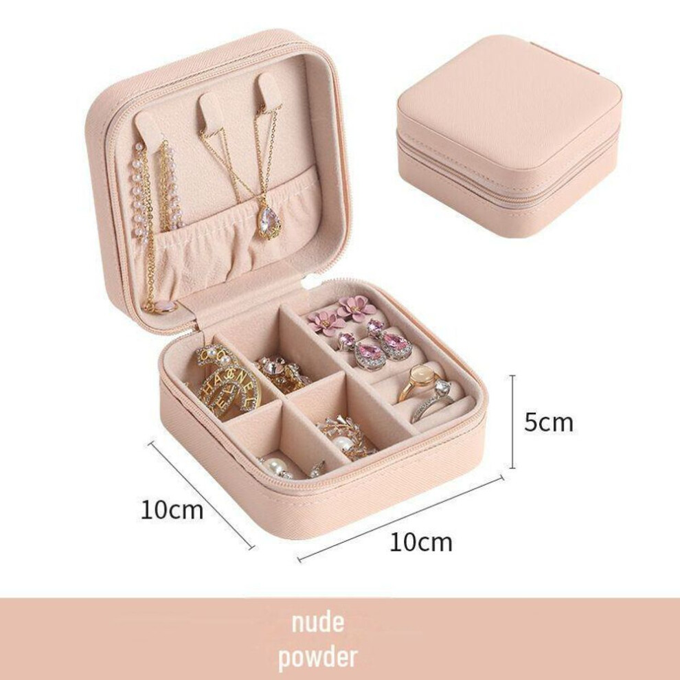 (nude,pink, 10*10*5cm) Travel Jewelry Storage Box - Portable Necklace Earrings Ring Organizer Bag With Zipper