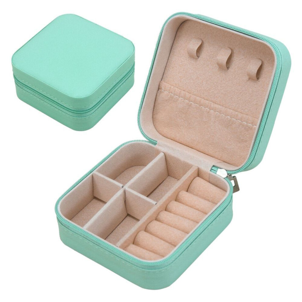 (blue,green, 10*10*5cm) Travel Jewelry Storage Box - Portable Necklace Earrings Ring Organizer Bag With Zipper