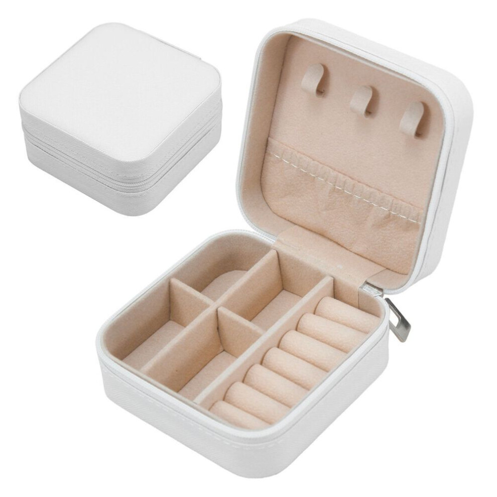 (pure white, 10*10*5cm) Travel Jewelry Storage Box - Portable Necklace Earrings Ring Organizer Bag with Zipper