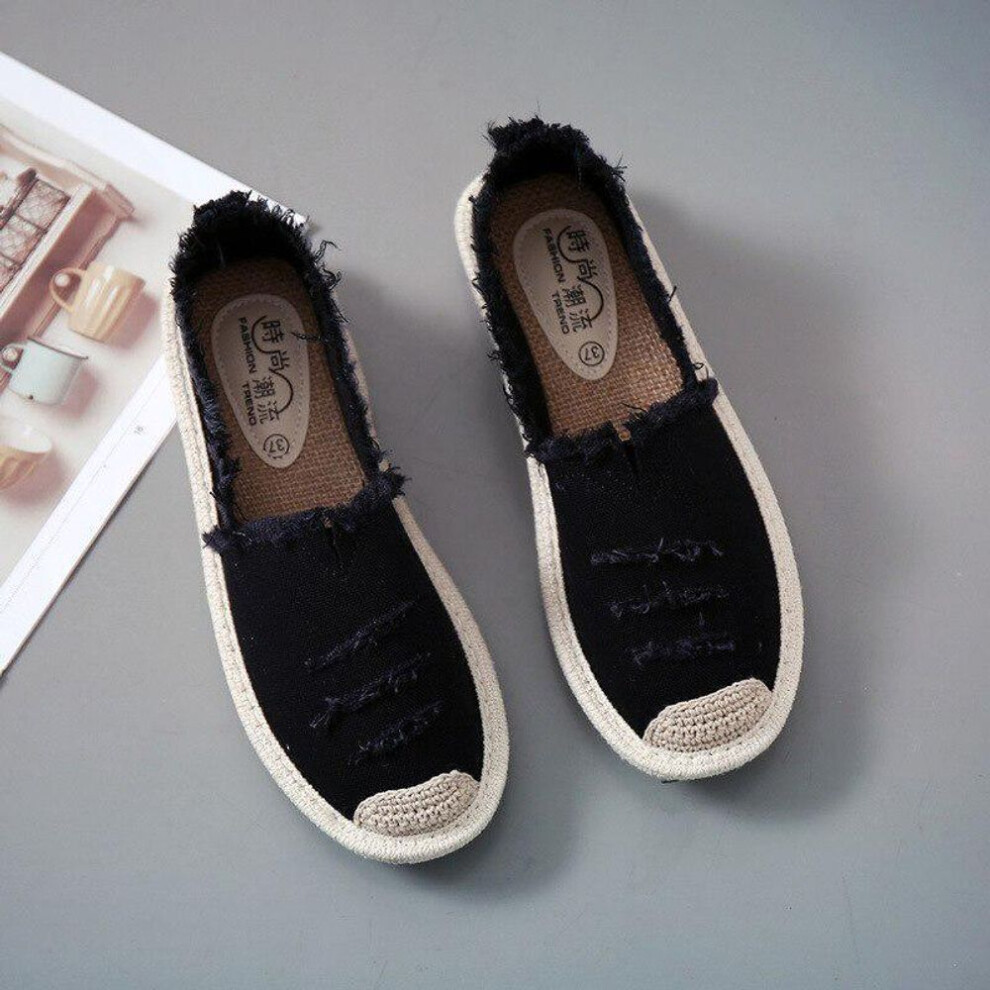 (black, 38) Women Flats Shoes Slip On Ladies Canvas Lazy Loafers Breathable Espadrilles Spring Autumn Footwear