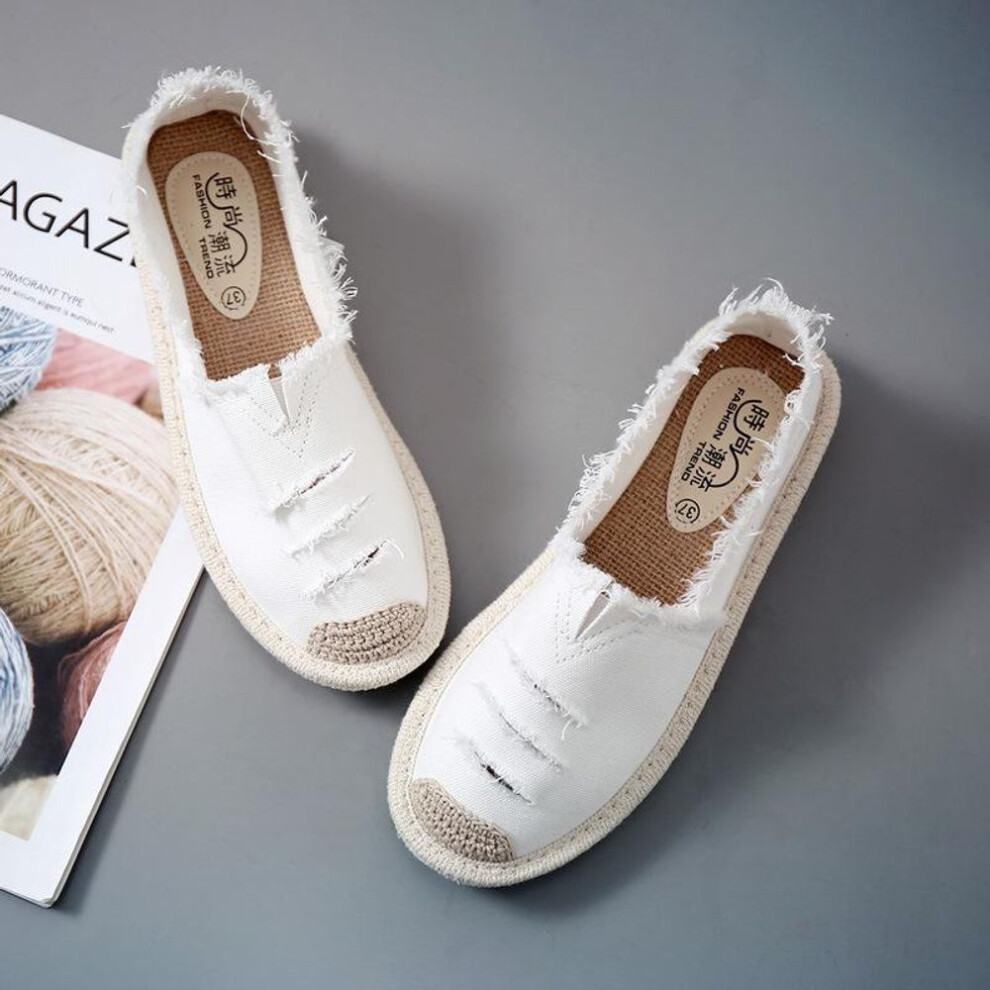 (white, 35) Women Flats Shoes Slip On Ladies Canvas Lazy Loafers Breathable Espadrilles Spring Autumn Footwear