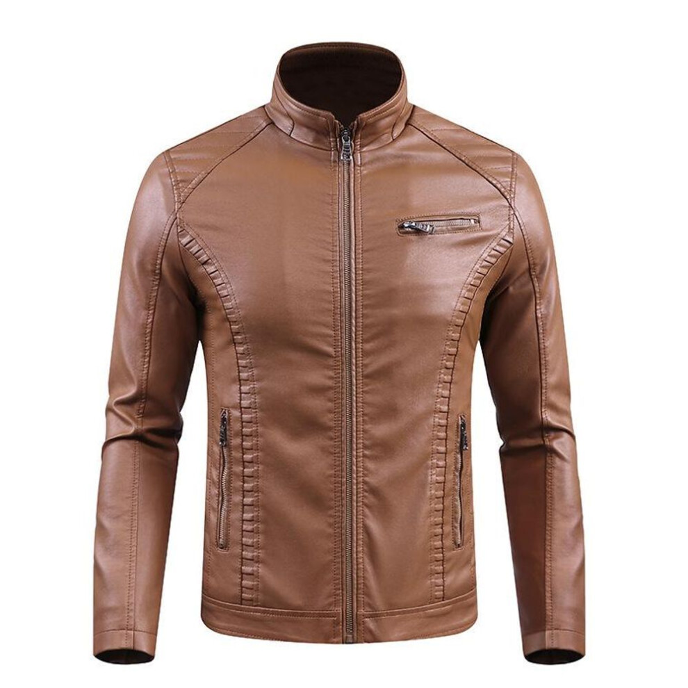 (yellow, XXL) Autumn And Winter Warm Jacket Washed Leather Jacket Jacket Large Size Autumn And Winter Pu Leather