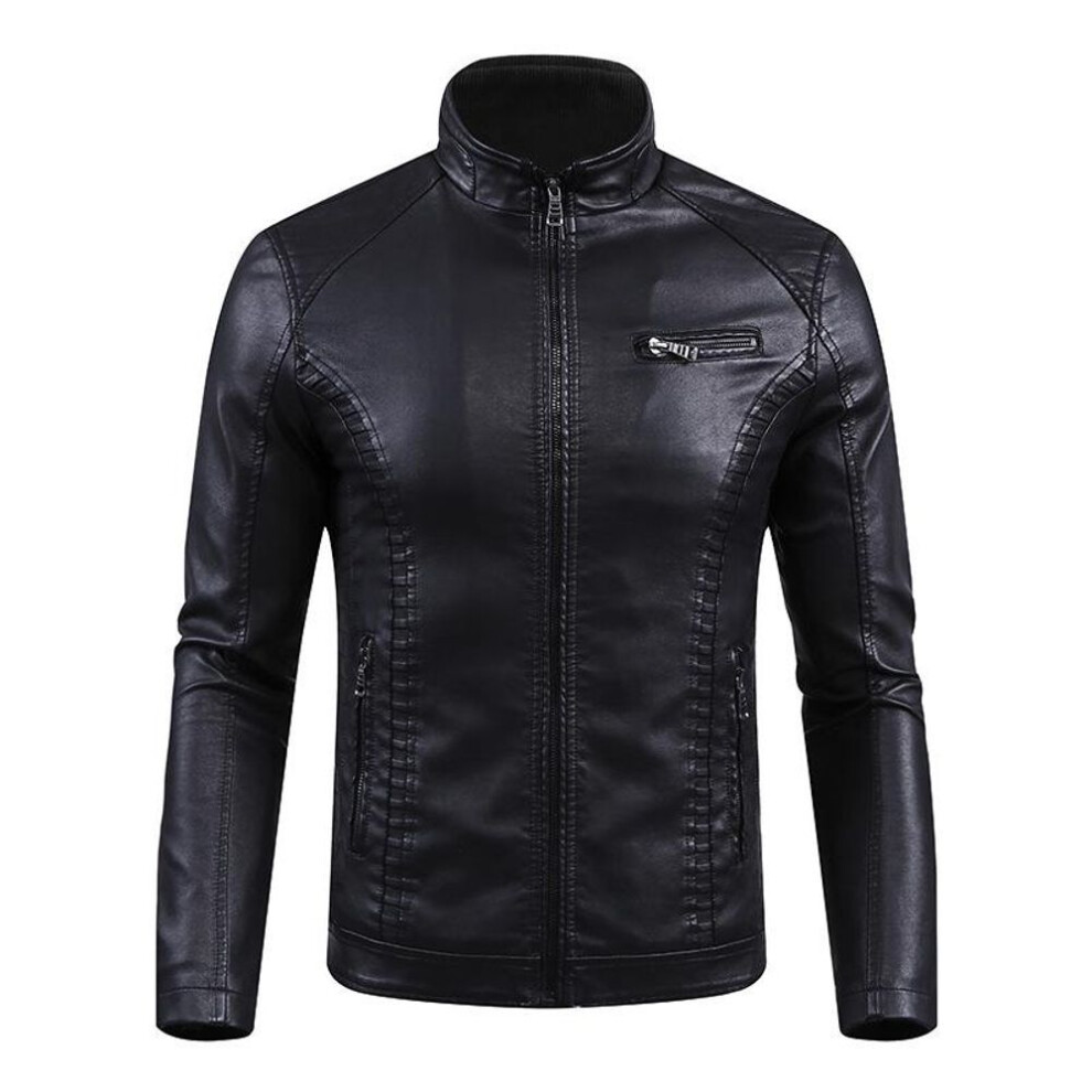 (black, XXL) Autumn And Winter Warm Jacket Washed Leather Jacket Jacket Large Size Autumn And Winter Pu Leather