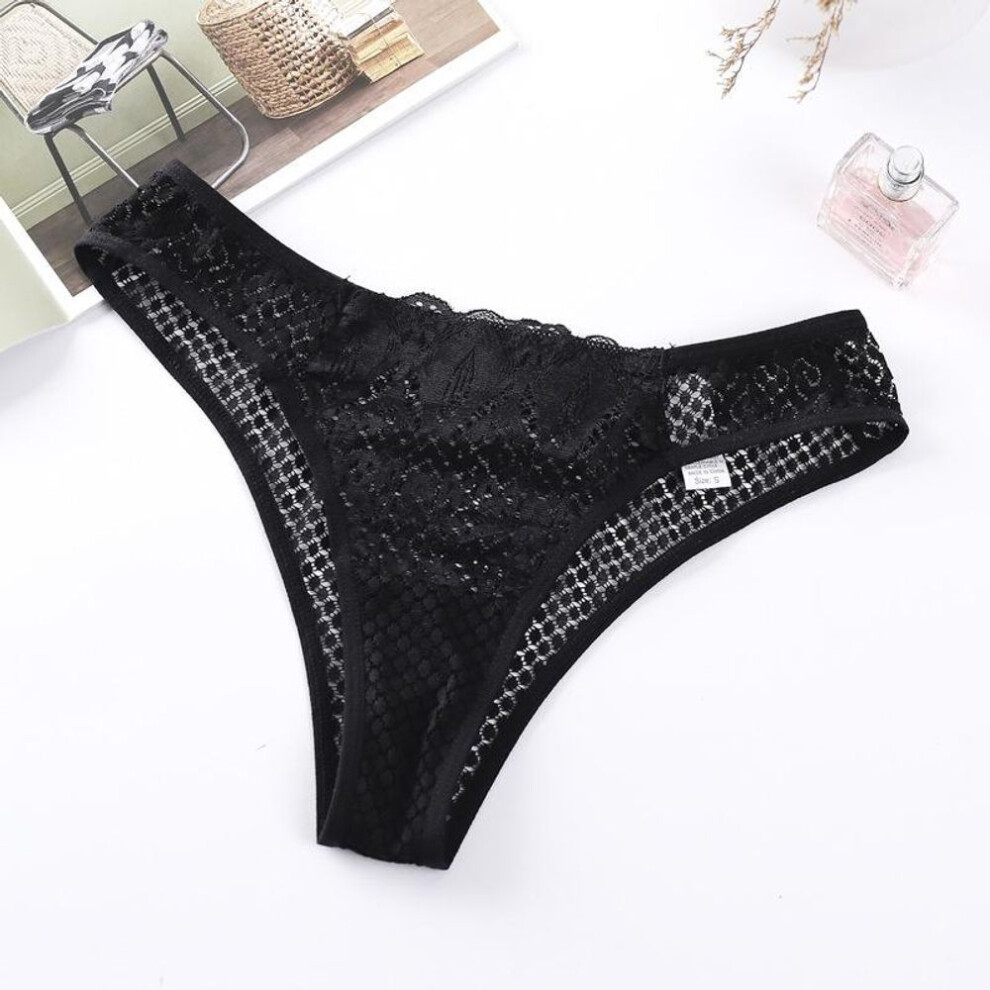 (black, M) Fashion Lingerie Floral Lace G String Panties Women&apos;s Solid Color Low Waist Briefs Hollow Lingerie Thong Underwear Intimates