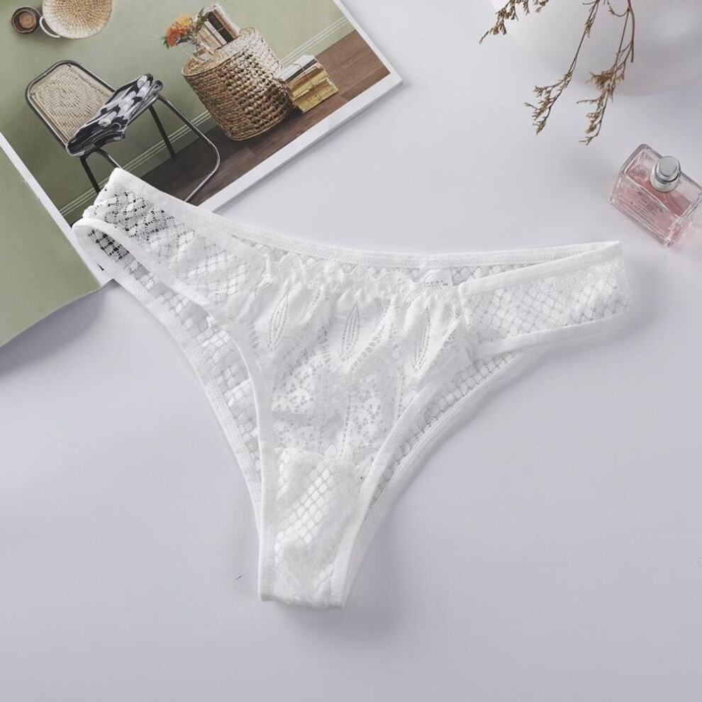 (white, L) Fashion Lingerie Floral Lace G String Panties Women&apos;s Solid Color Low Waist Briefs Hollow Lingerie Thong Underwear Intimates