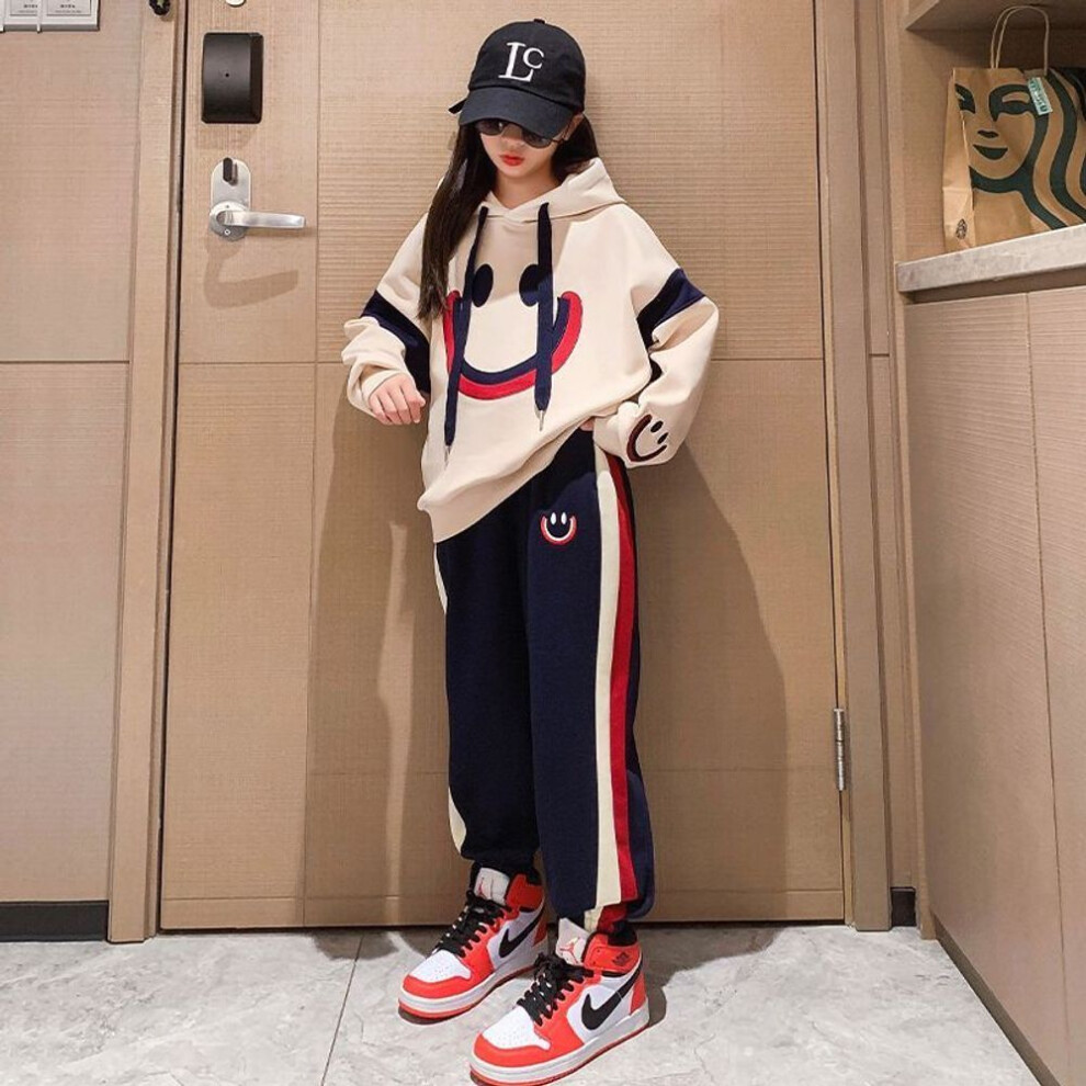 (as the picture, 120cm) Girls 5-16y  Autumn Winter Spring 2pcs Casual Cotton Hoodie+pants Sports Suits Teenage Kids Korean Style Outfits Children Clothing Sets