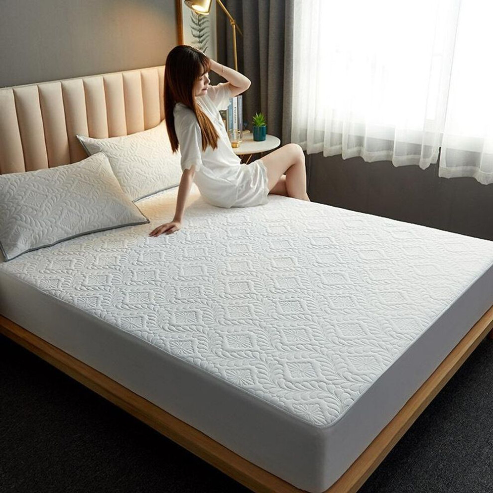(white, 80x200x30cm 1pc) 2023 Solid Color Quilted Embossed Waterproof Mattress Protector Fitted Sheet Style Cover For Mattress Thick Soft Pad For Bed (no Pillowcase)