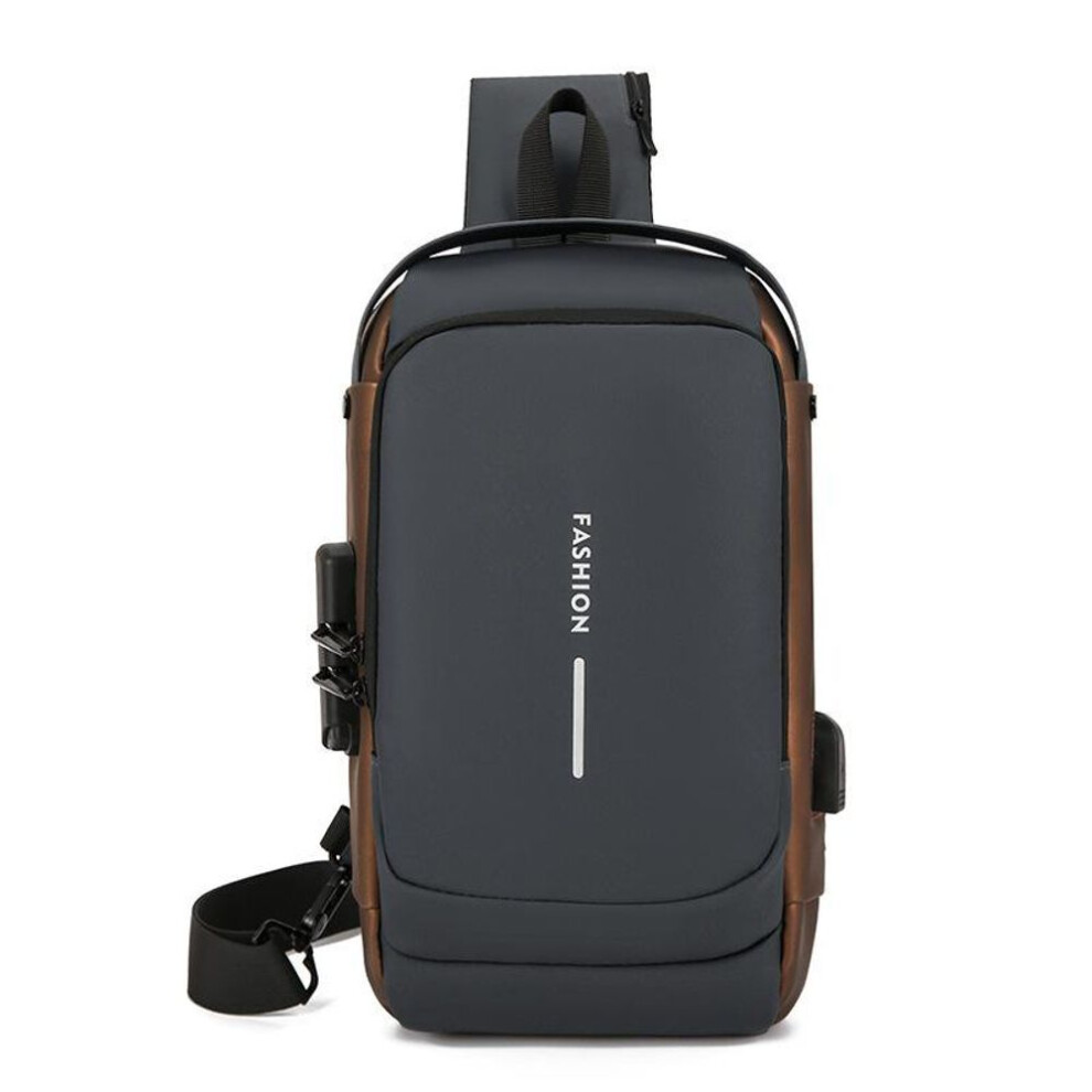 (gray,brown) Men Multifunction Anti Theft Usb Shoulder Bag Man Crossbody Cross Body Travel Sling Chest Bags Pack Messenger Pack