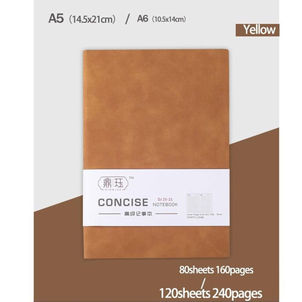 (yellow, A6--160pages) New A5/a6 Notebook Cover Sheepin Notebook Leather Office Notebooks Journal Stationery 160pages/240pages