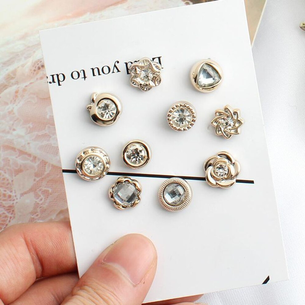 (gray,gold) 10pcs/Set Buckle Neckline Artifact Fastener Button Brooch Women Pin Clothes Decoration Clasps Accessory