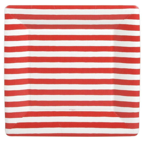 Caspari Red and White Stripe Square Paper Dinner Plates - Pack of 8
