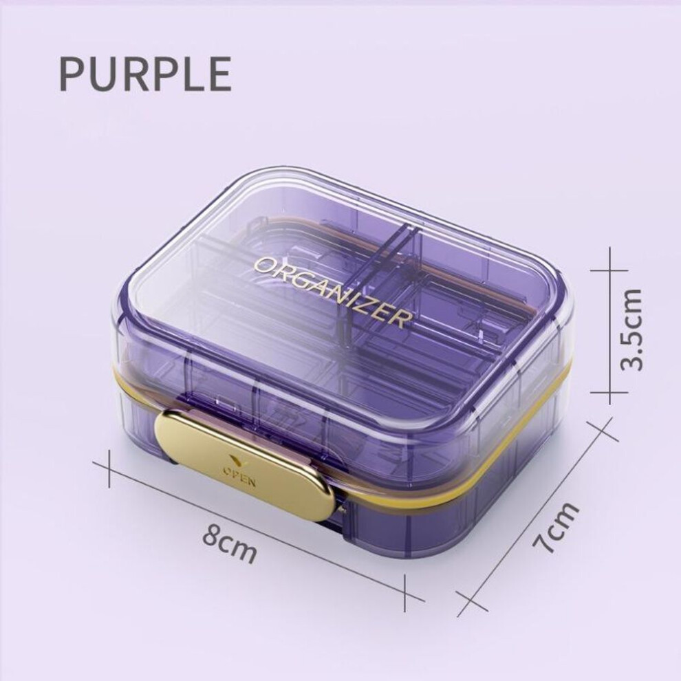 (purple) Double Layer With Lid Portable Seven Cells Sub-packing Medicine Box With Medicine Storage Box Moisture-proof And Light-proof Food Grade For One Week
