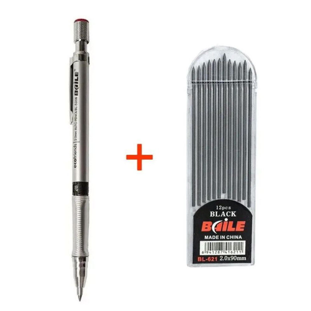 (silver) 2.0mm Mechanical Pencil Set 2b Automatic Pencils With Black Lead Refills For Draft Drawing, Writing, Crafting, Art Sketch