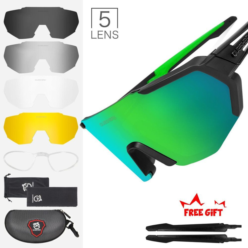 (black,green) Queshark Polarized Cycling Sunglasses Bicycle Goggles Men Women Mountain Bike Glasses Sport Eyewear With 5 Lenses