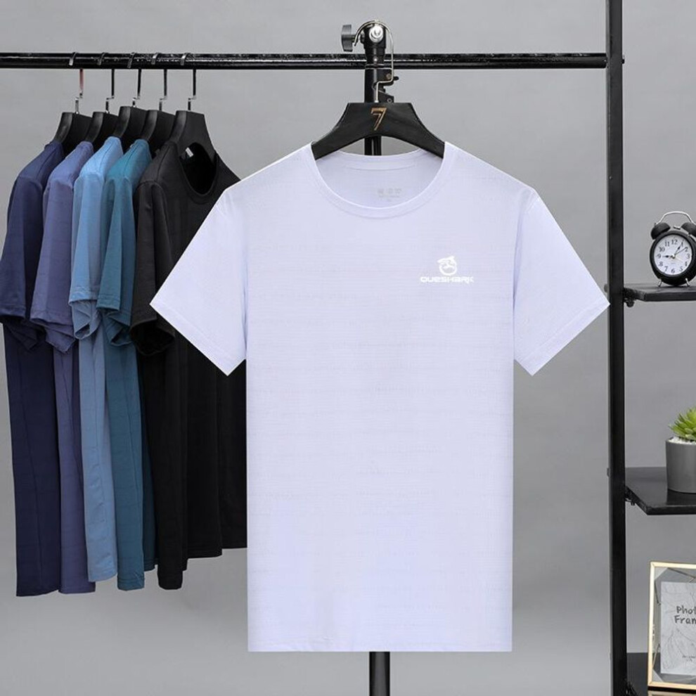 (white, XL) Queshark Men Quick Dry Short Sleeve Reflective Cycling Jersey T Shirt Breathable Ice SilkRunning Fitness Tops Gym Workout Tees Shirt