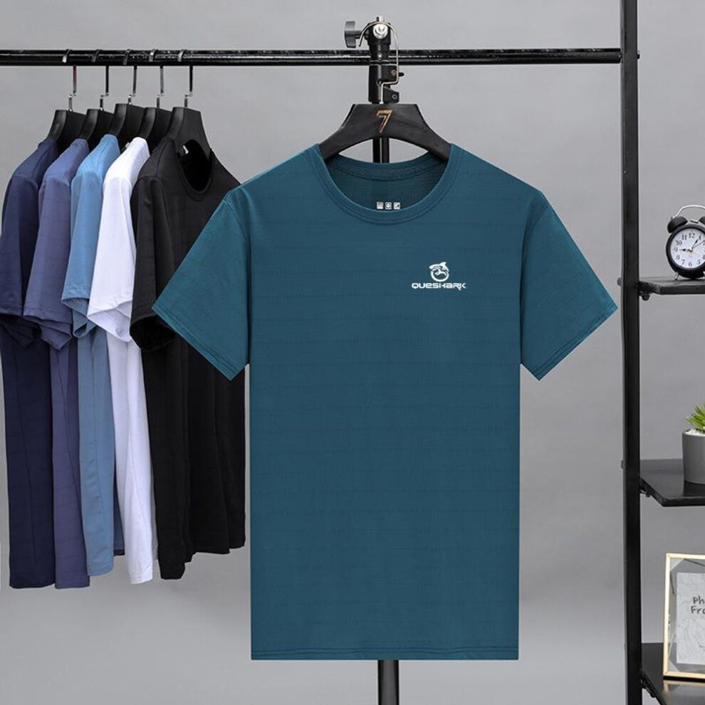 (blue, 7XL) Queshark Men Quick Dry Short Sleeve Reflective Cycling Jersey T Shirt Breathable Ice SilkRunning Fitness Tops Gym Workout Tees Shirt