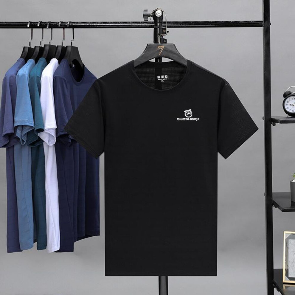 (black, 5XL) Queshark Men Quick Dry Short Sleeve Reflective Cycling Jersey T Shirt Breathable Ice SilkRunning Fitness Tops Gym Workout Tees Shirt
