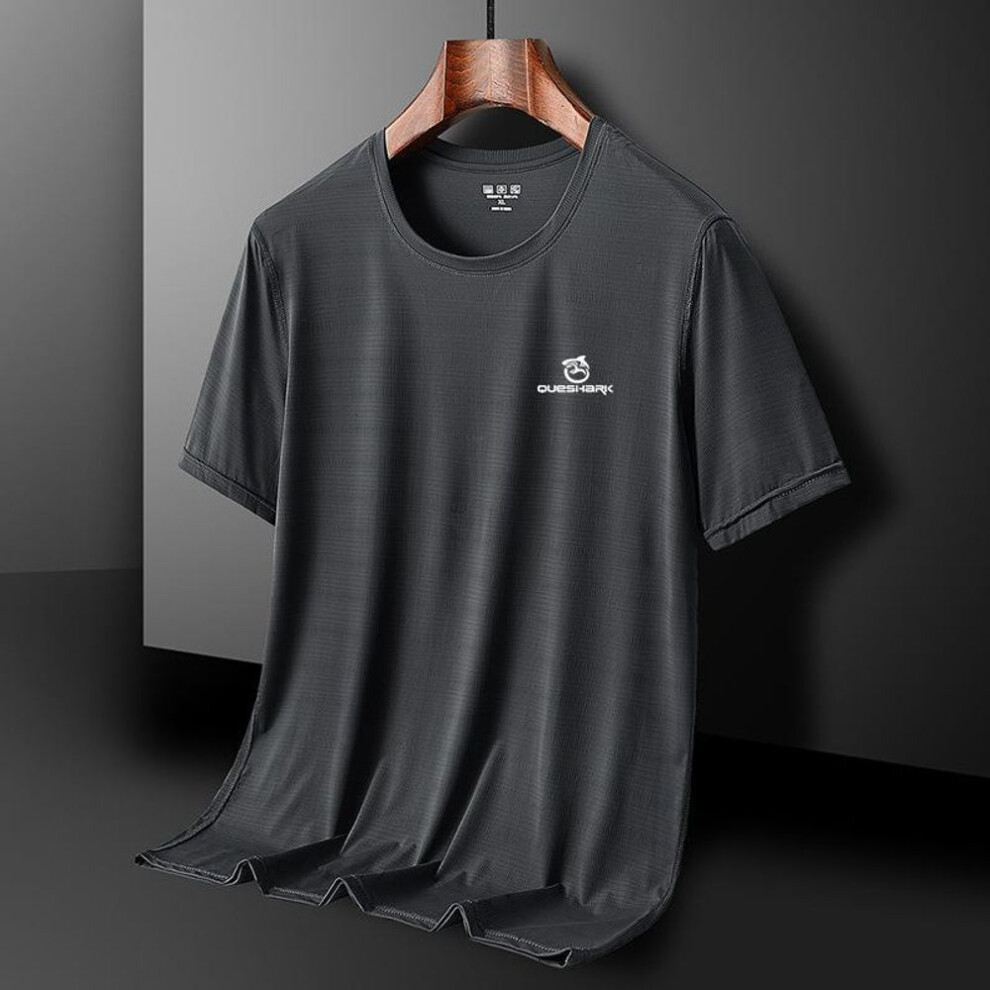 (grey, 8XL) Queshark Men Quick Dry Short Sleeve Reflective Cycling Jersey T Shirt Breathable Ice SilkRunning Fitness Tops Gym Workout Tees Shirt