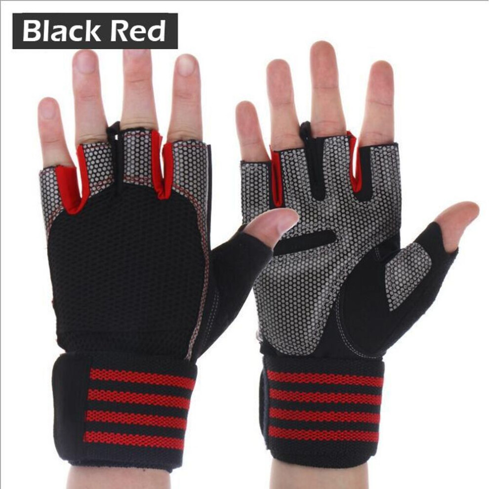 (red, M) Men Women Dumbbell Weight Lifting Gloves Gym Half Finger Fitness Wrist Wrap Sport Gloves Protect Wrist Crossfit Gloves