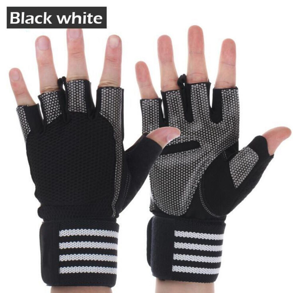 (white, M) Men Women Dumbbell Weight Lifting Gloves Gym Half Finger Fitness Wrist Wrap Sport Gloves Protect Wrist Crossfit Gloves