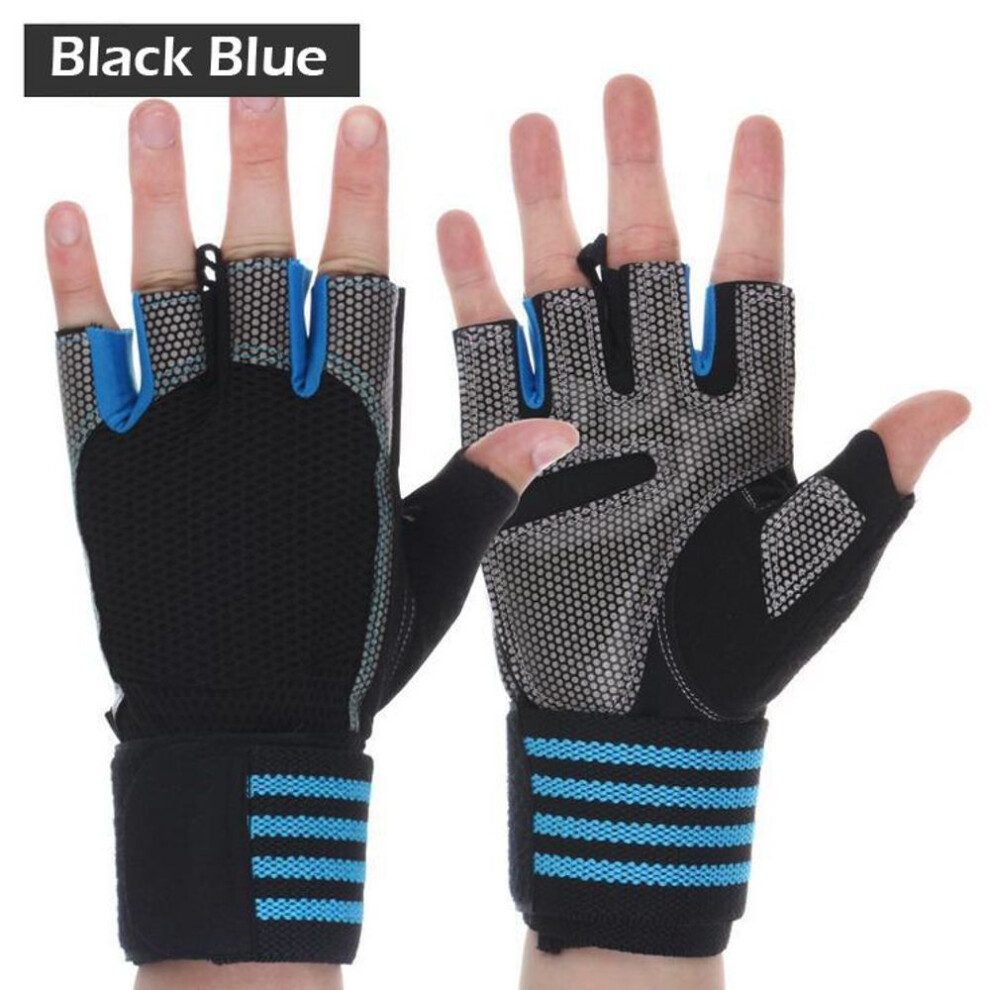 (blue, L) Men Women Dumbbell Weight Lifting Gloves Gym Half Finger Fitness Wrist Wrap Sport Gloves Protect Wrist Crossfit Gloves