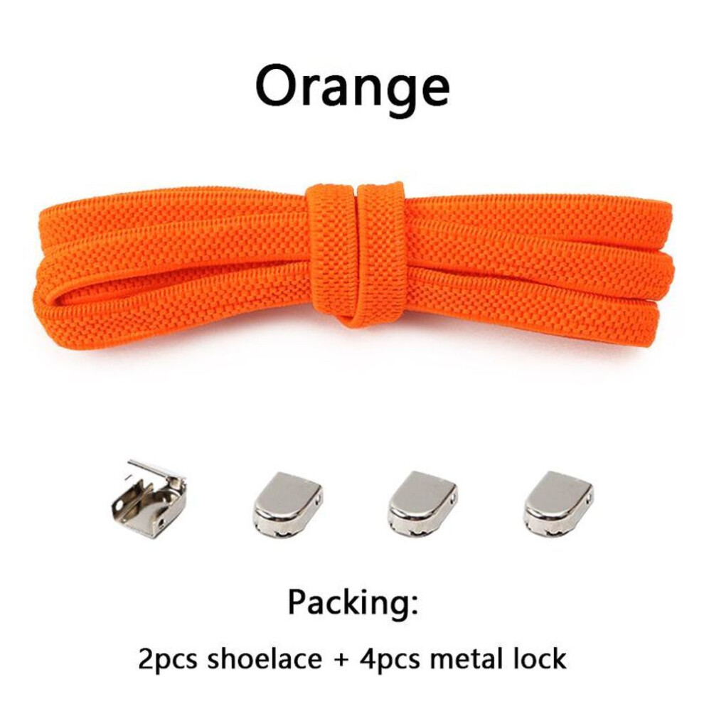 (orange) No.8 4pcs Metal Buckles No Tie Shoelaces Elastic For Sneakers One Size Fits All Adult Kids Quick Laces Lazy Sport Rubber Shoestrings