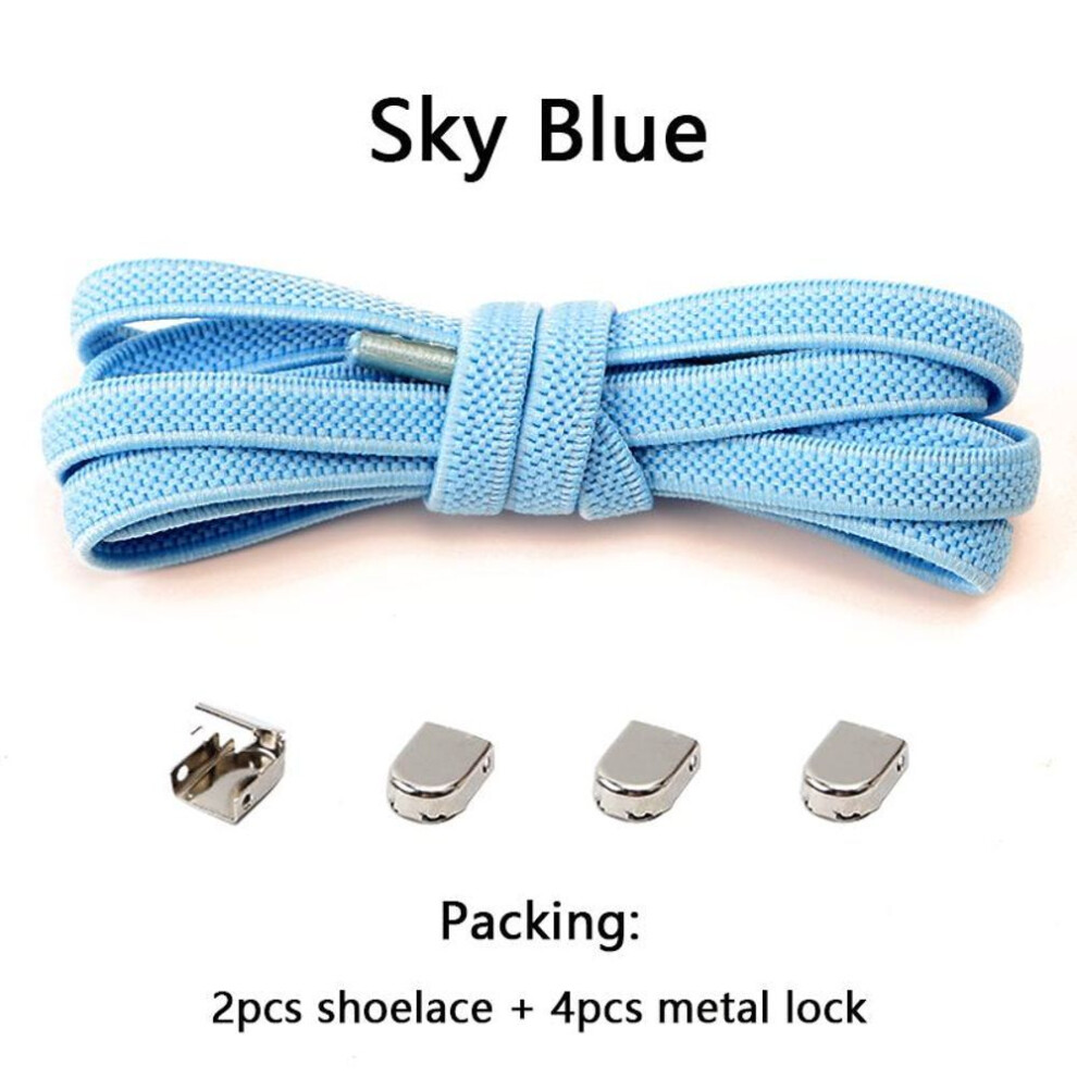 (sky blue) No.8 4pcs Metal Buckles No Tie Shoelaces Elastic For Sneakers One Size Fits All Adult Kids Quick Laces Lazy Sport Rubber Shoestrings