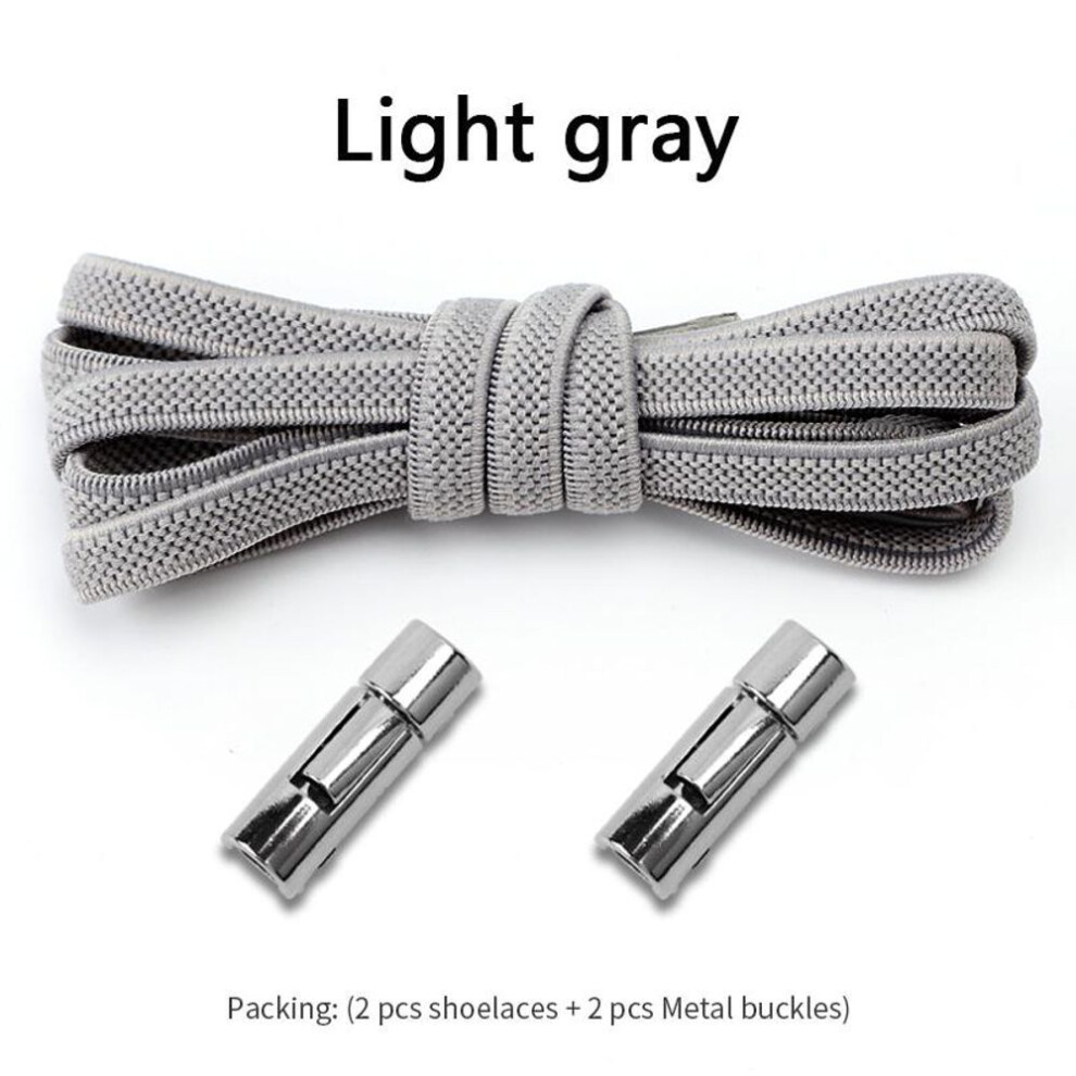 (Light gray) No.8 2023new Round Metal Lock No Tie Shoelaces Elastic Laces Sneakers Lazy Adults Kids Quick Lace Sport Rubber Band Shoestrings 1pair
