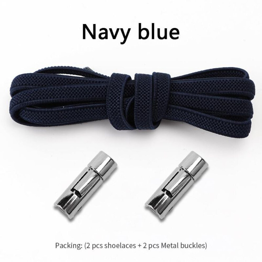 (Navy blue) NO.8 2023New Round Metal Lock No Tie Shoelaces Elastic Laces Sneakers Lazy Adults Kids Quick Lace Sport Rubber Band Shoestrings 1Pair